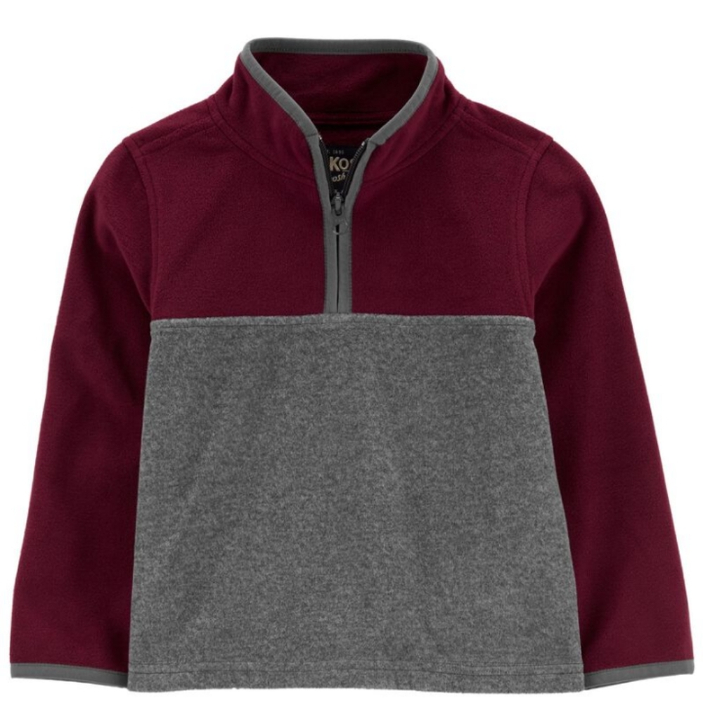 Oshkosh B'gosh Boy’s Fleece Quarter Zip Gray Burgundy Sweatshirt Top